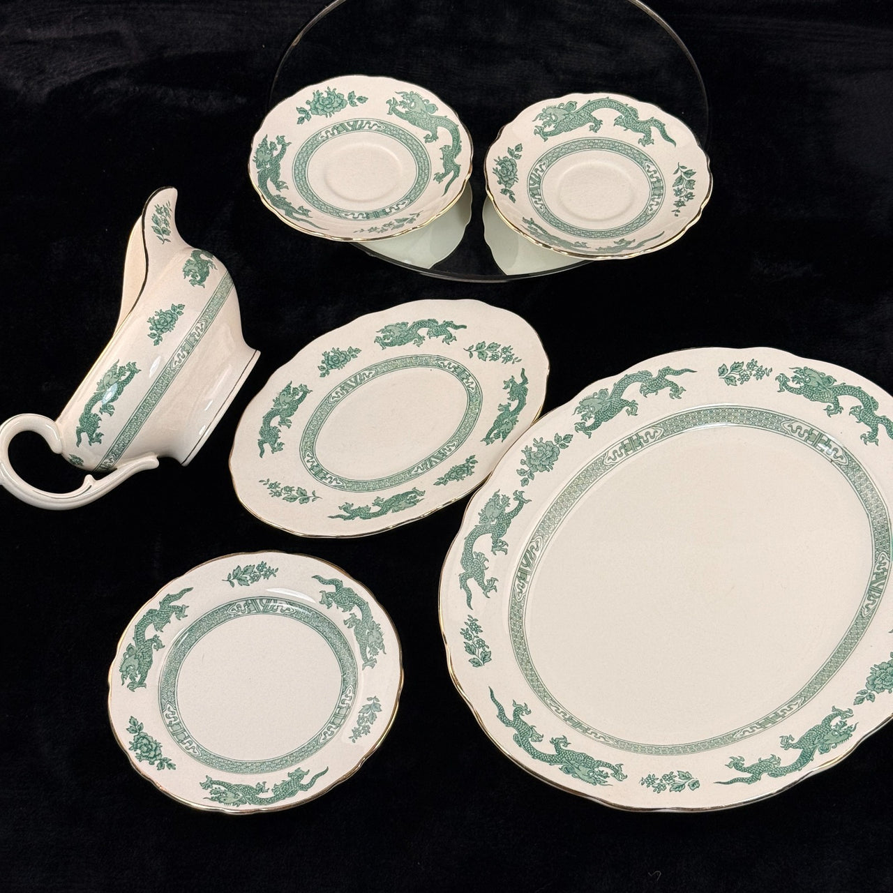Royal England Cauldon Green Dragon Serving Set x6 – Vintage Ironstone China20