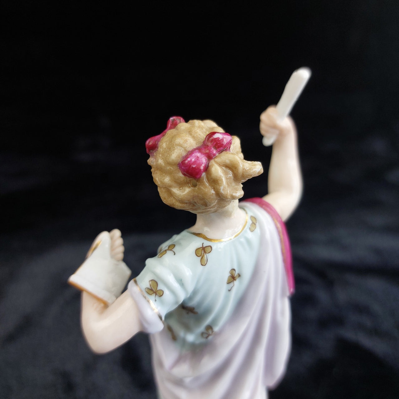 Terpsichore Muse Figurine Lyre Scroll Floral Dress Antique German Porcelain 9