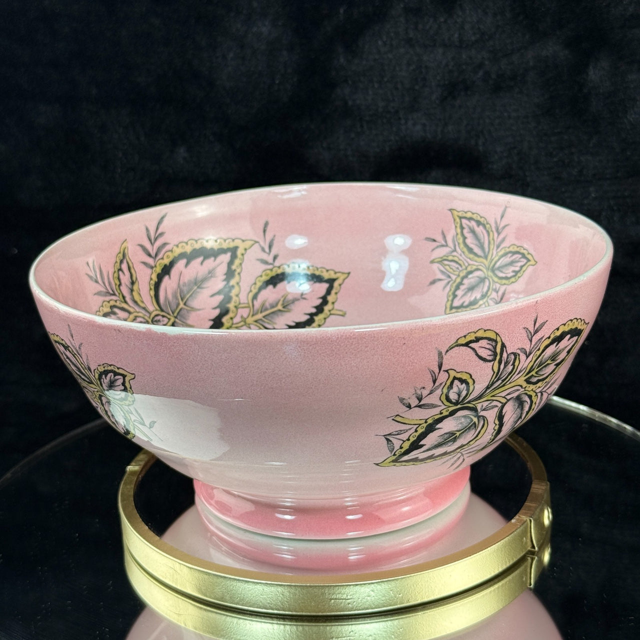 Maling Coleus Pink Footed Bowl 20cm Vintage Leaf Pattern England 1950s gift6