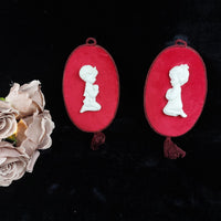 Thumbnail for Capodimonte 1960s - Velvet Red & Ceramic Wall Plaques decor, Made In Italy.15