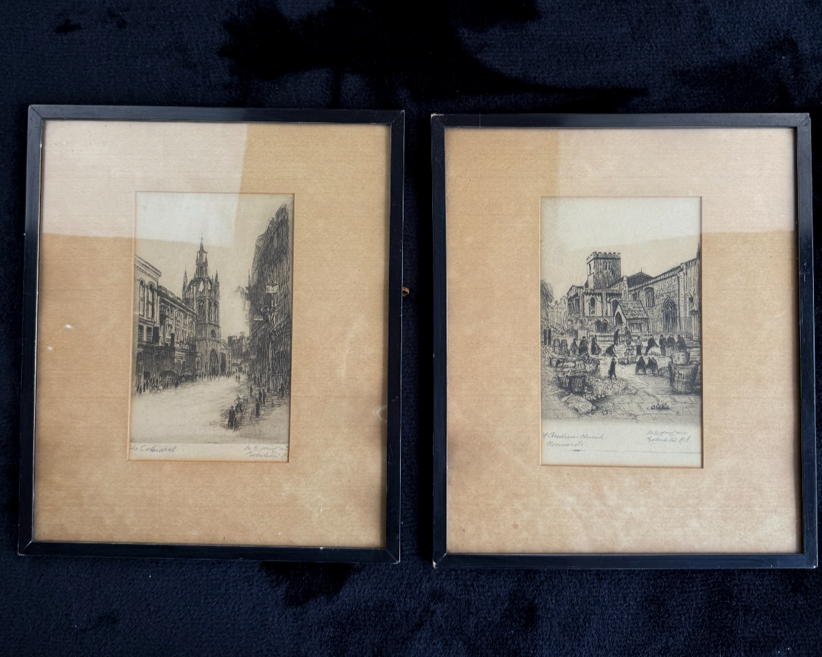 Antique Authentic Signed Etchings - A British Cathedral and St. Andrew's Church12