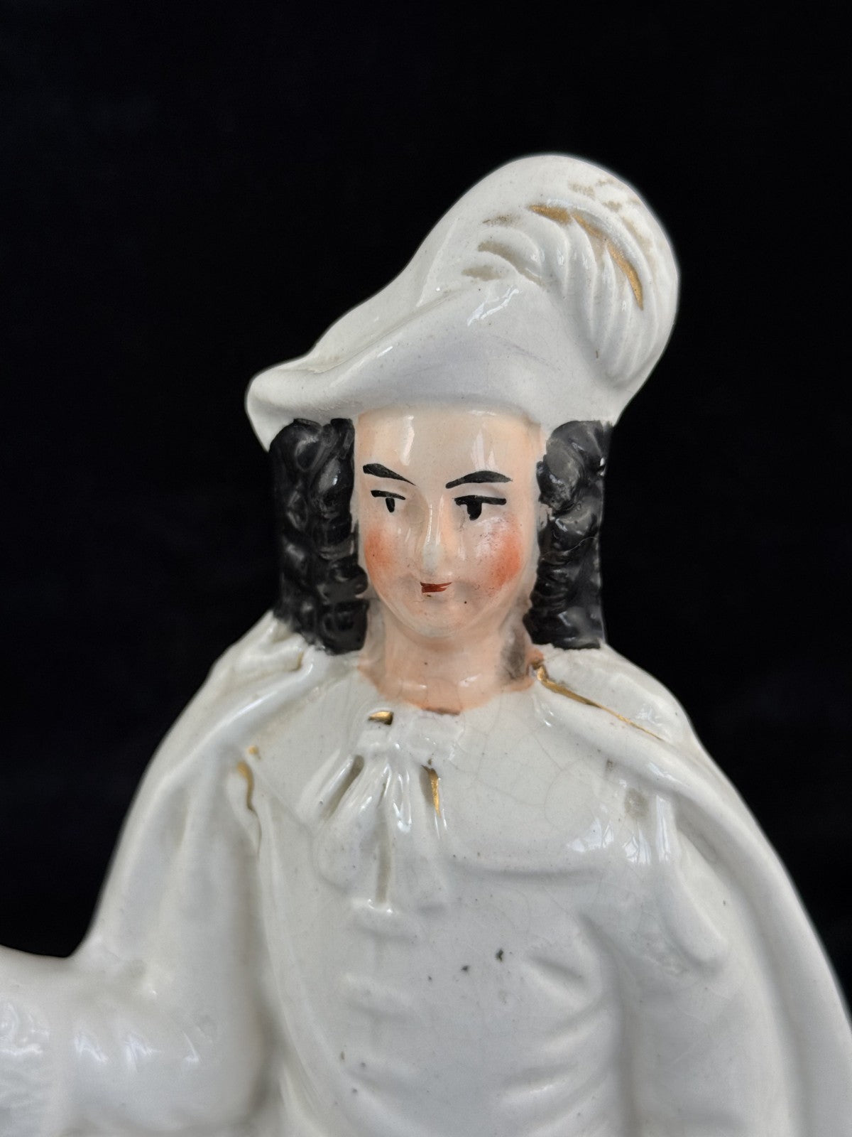 Antique Porcelain Staffordshire Cavalier- Horse Figurine Pair decor see one head18