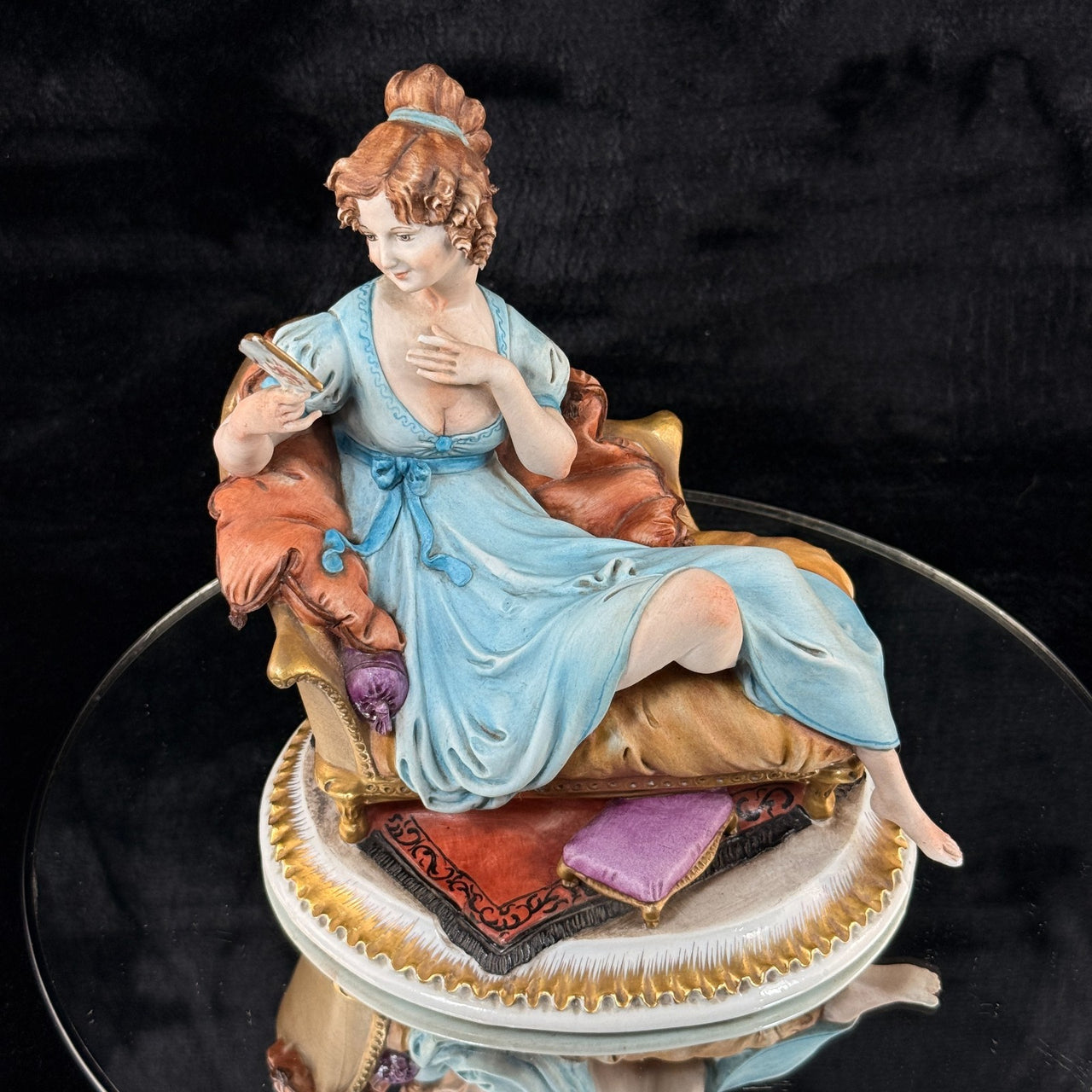 Tyche Bauer Figurine Lady on Couch Painted Hand Porcelain 8" Signed capodimonte17