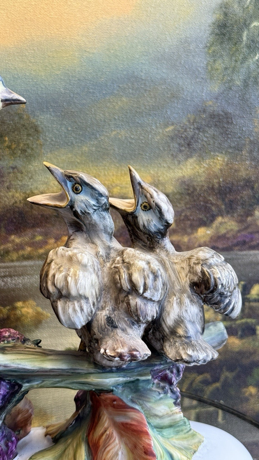 Stunning Rare Giuseppe Armani Figurine Mother Bird Feeding 3 Chicks Signed Italy6