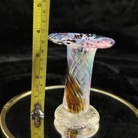 Thumbnail for Studio Glass Art Mini Vase Swirled Multicolor Pulled Rim Blown 3.5” ArtGlass3