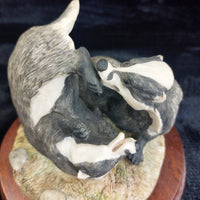 Thumbnail for Border Arts Fine 1977 Hayton Badgers Figurine Hand Made Scotland Wood Base 6