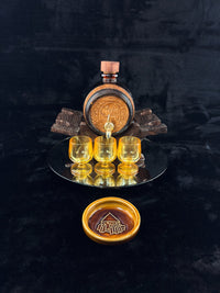 Thumbnail for Vintage Amber Glass Barrel Decanter Set with Tap 3 Glasses Tray & Wood Stand5
