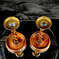Thumbnail for Antique Twist Barley Wood Candlesticks 8” Pair candle Holders English Brass.5