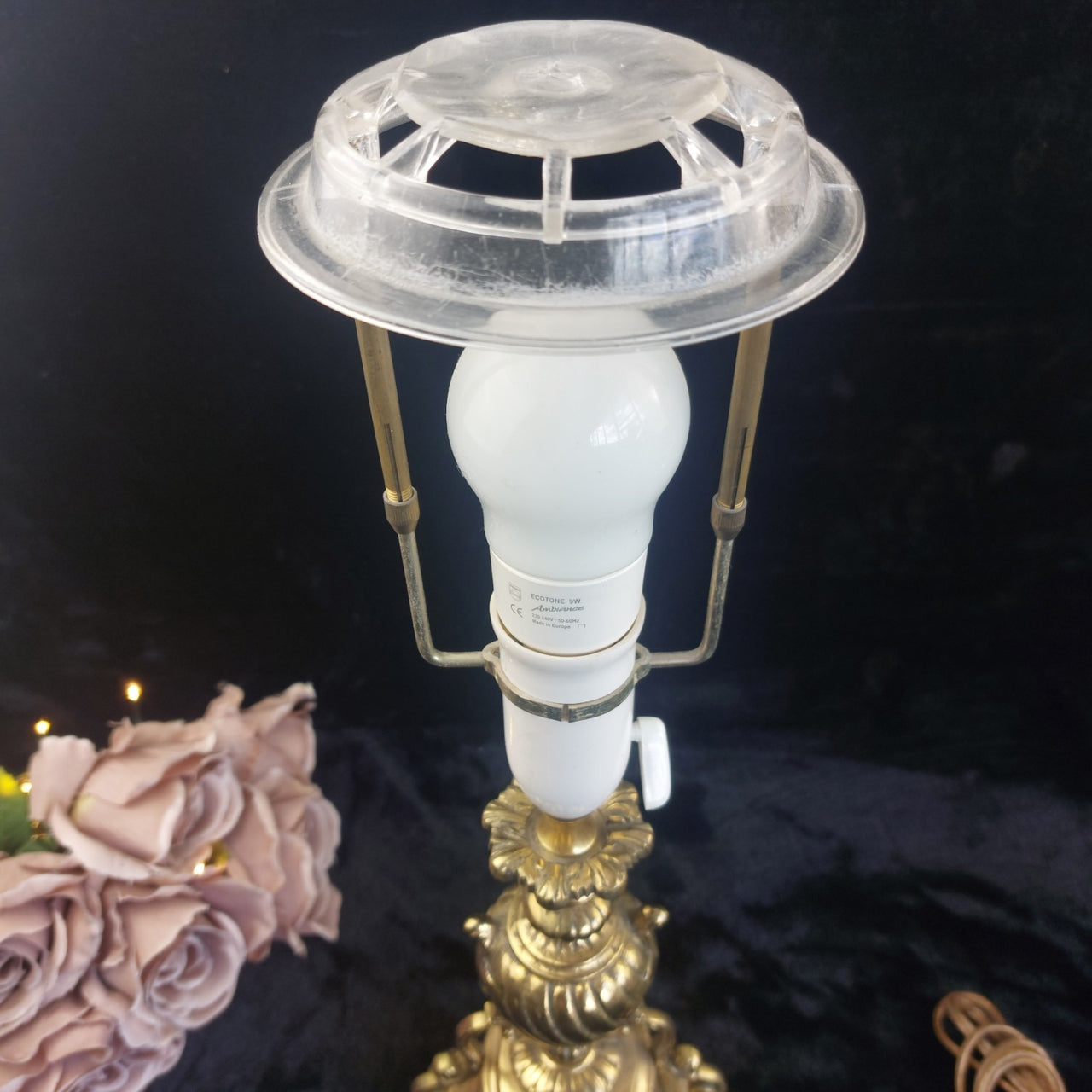 Stunning Ornate Rococo Brass Lamp French Styl Heavy Urn Scroll Base 19" no shade9
