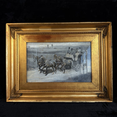 ANTIQUE 1898 F.P. STONELAKE ORIGINAL WATERCOLOR PAINTING Stagecoach Horse Carria1