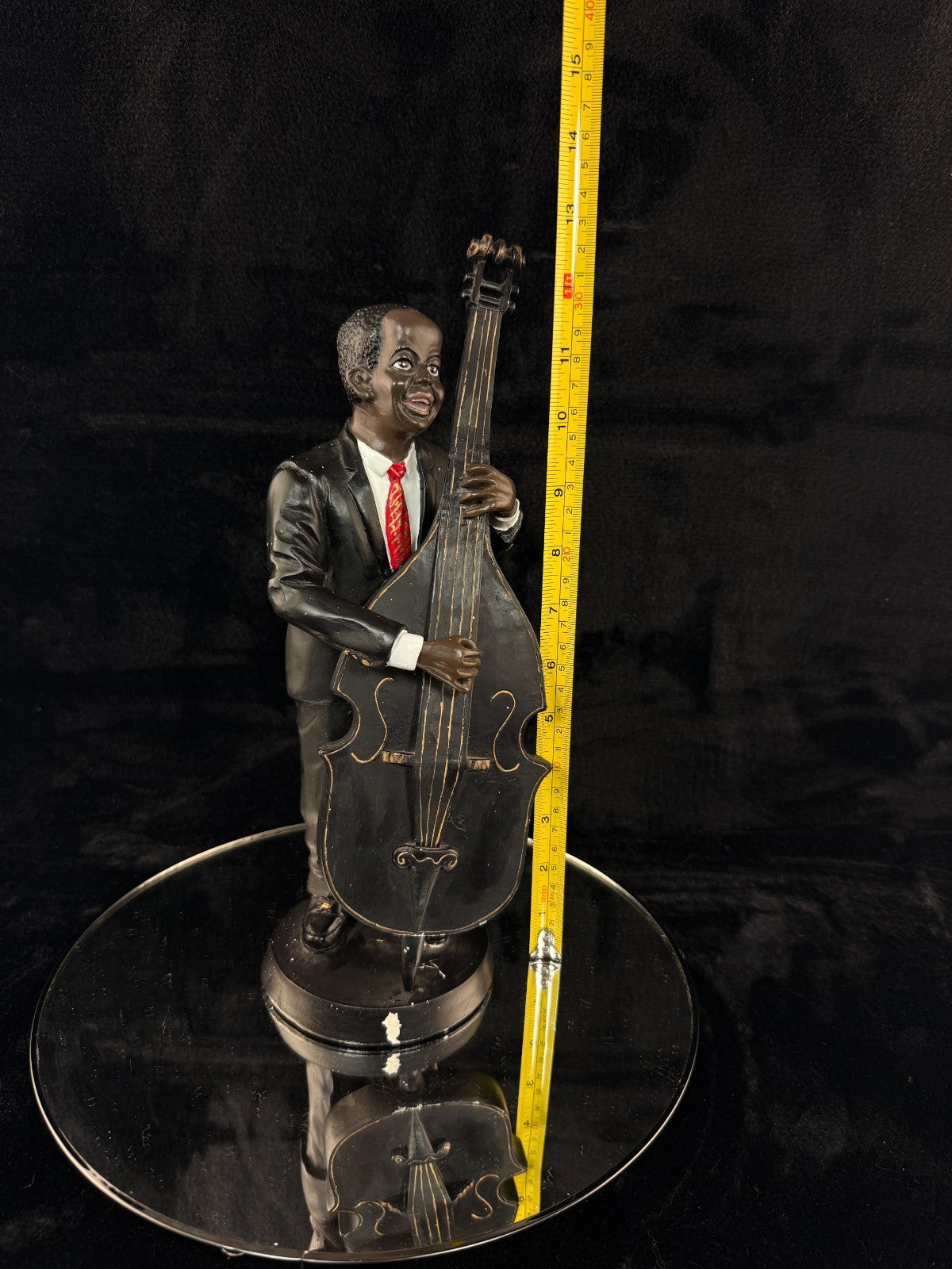 Vintage Jazz Bass Figurine Player Hand-Painted Musician Statue Mid-Century Resin1