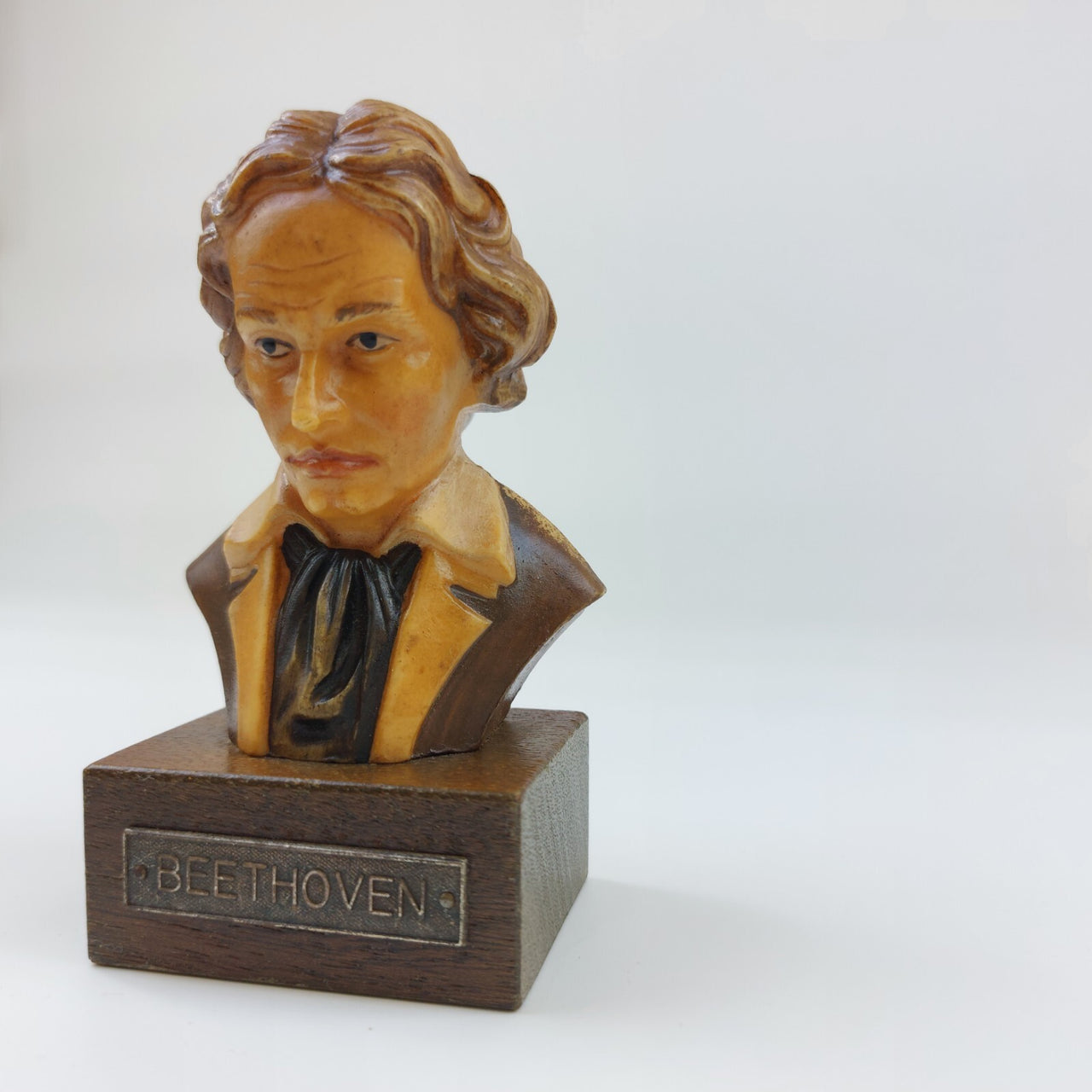 Rare ANRI Handcrafted Vintage Beethoven Bust on Wood Base with Metal Nameplate2