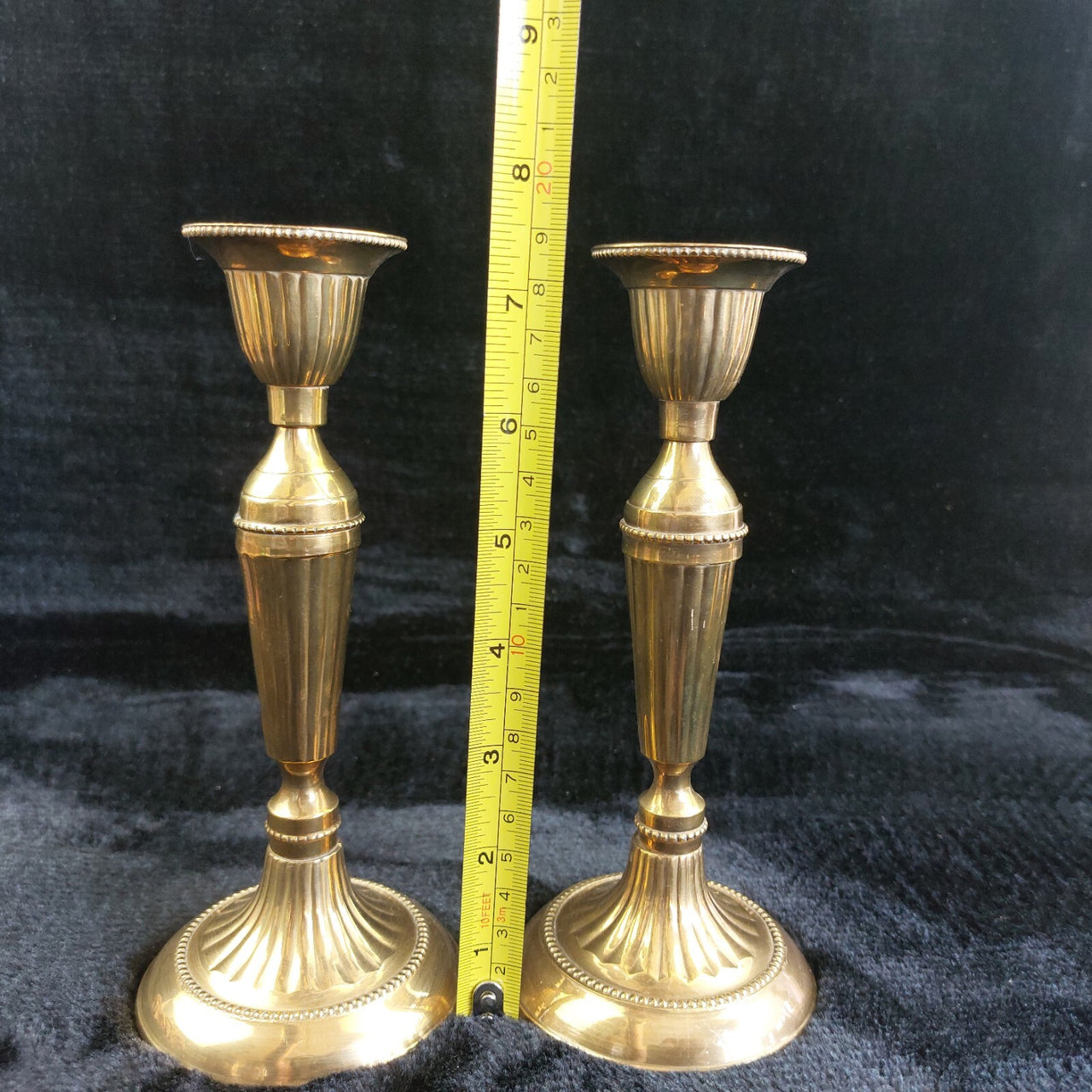 Brass Made in India Pair Ribbed Candle Holders Vintage Solid Brass Candlest 7.5"3