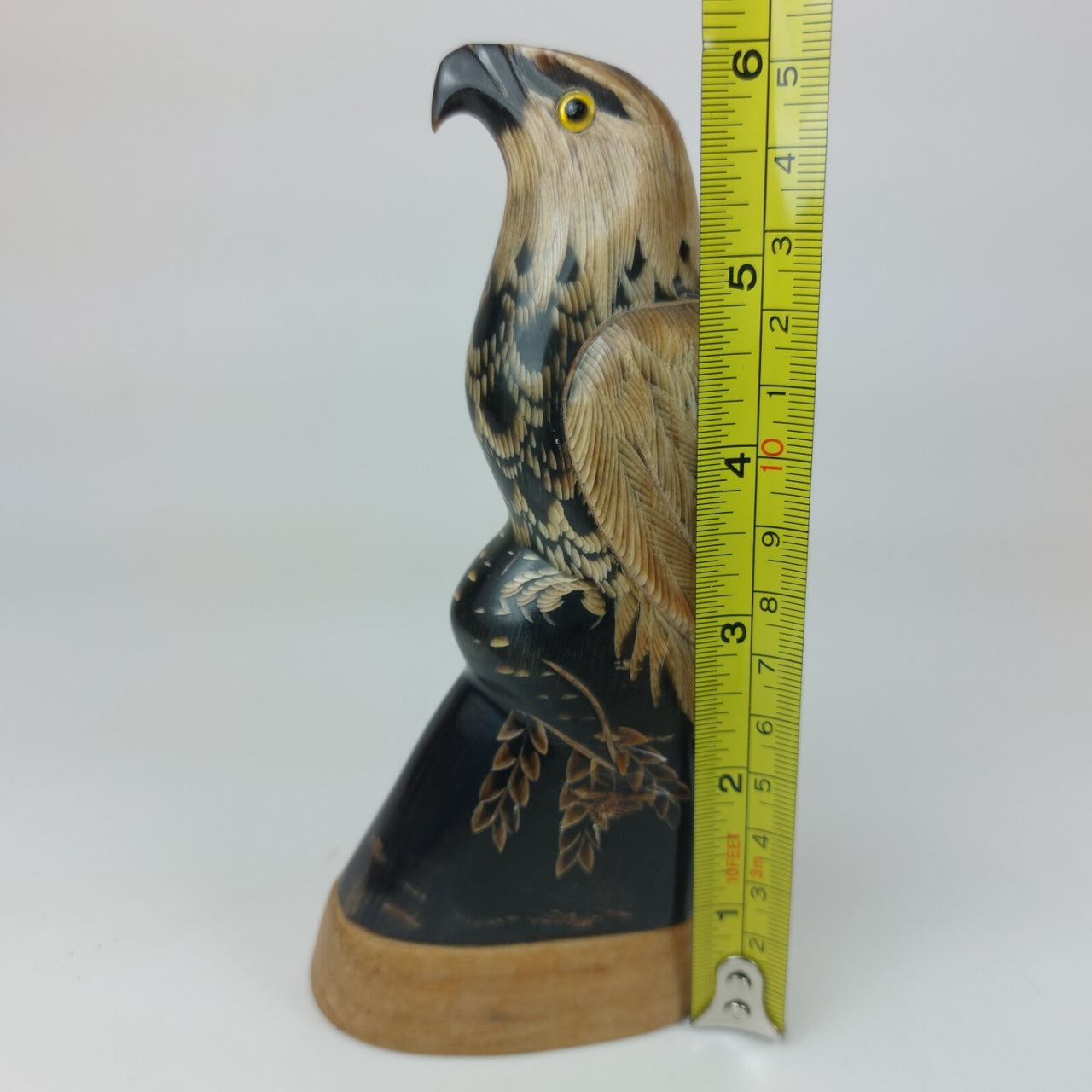 Hand Carved Buffalo Horn Eagle 6" Figurine Wooden Base Wildlife Vintage Art gift4