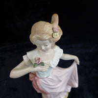 Thumbnail for Tengra Porcelain beautiful large Girl Figurine Spain Pink Dress Flow 11