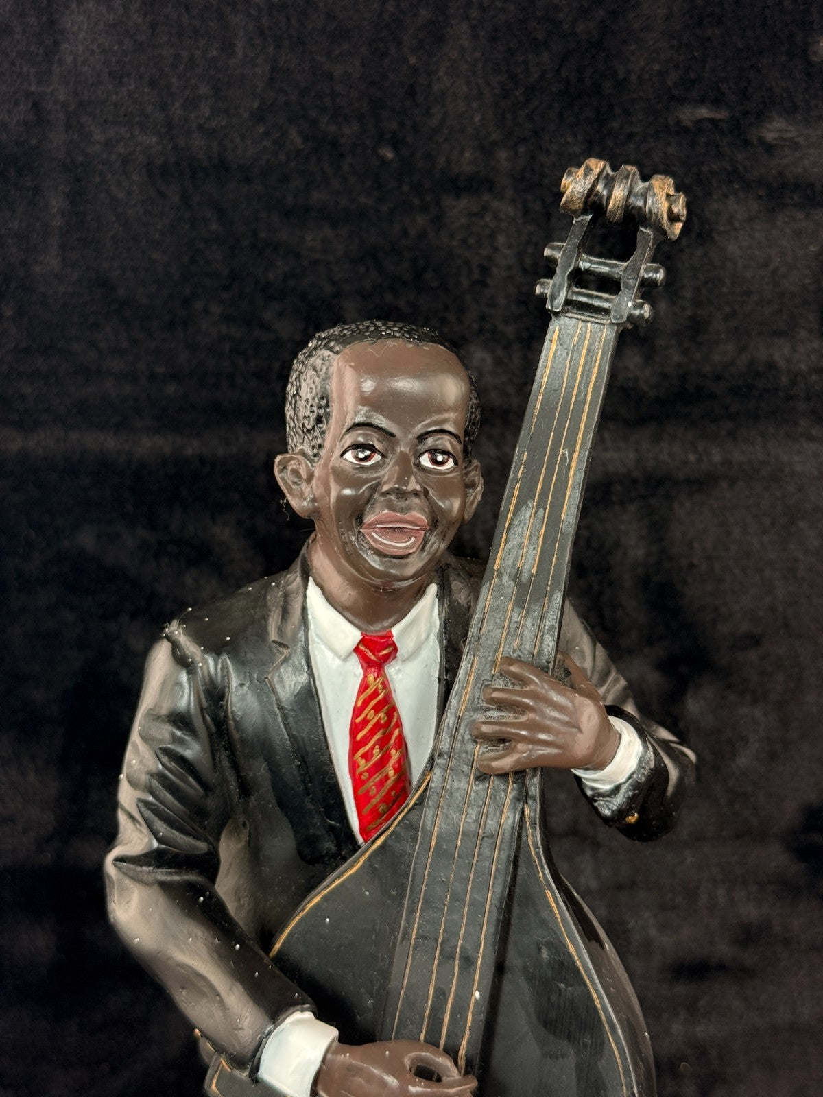Vintage Jazz Bass Figurine Player Hand-Painted Musician Statue Mid-Century Resin6