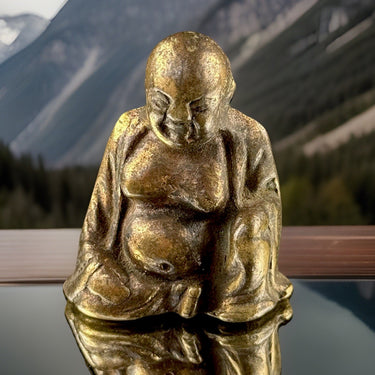 Antique Brass Buddha Figurine Miniature Monk Statue 2” Aged Patina Meditation0