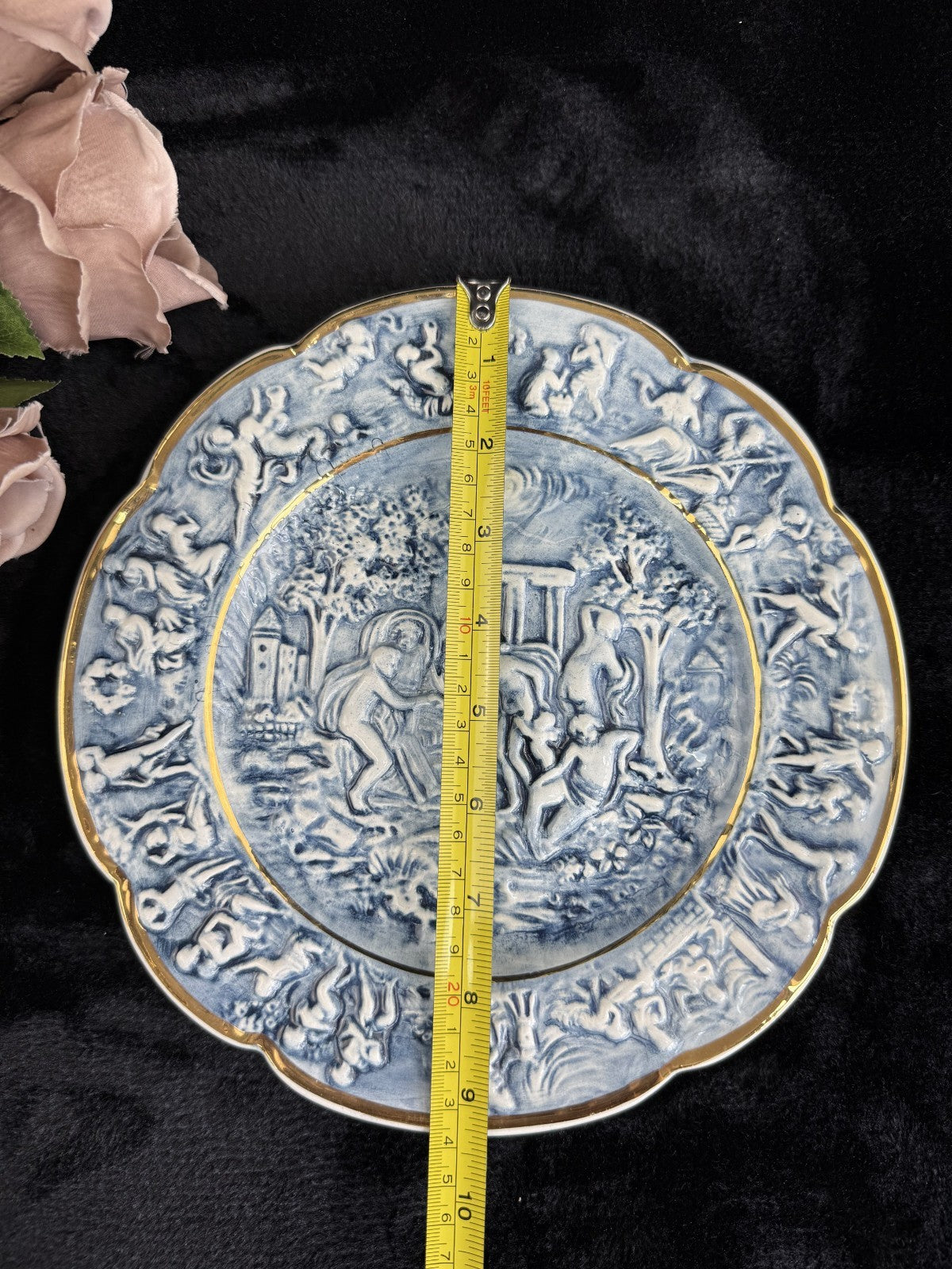 Rare Vintage Capodimonte" "R. Italian Plate with Relief Blue Scene and Gold Trim6