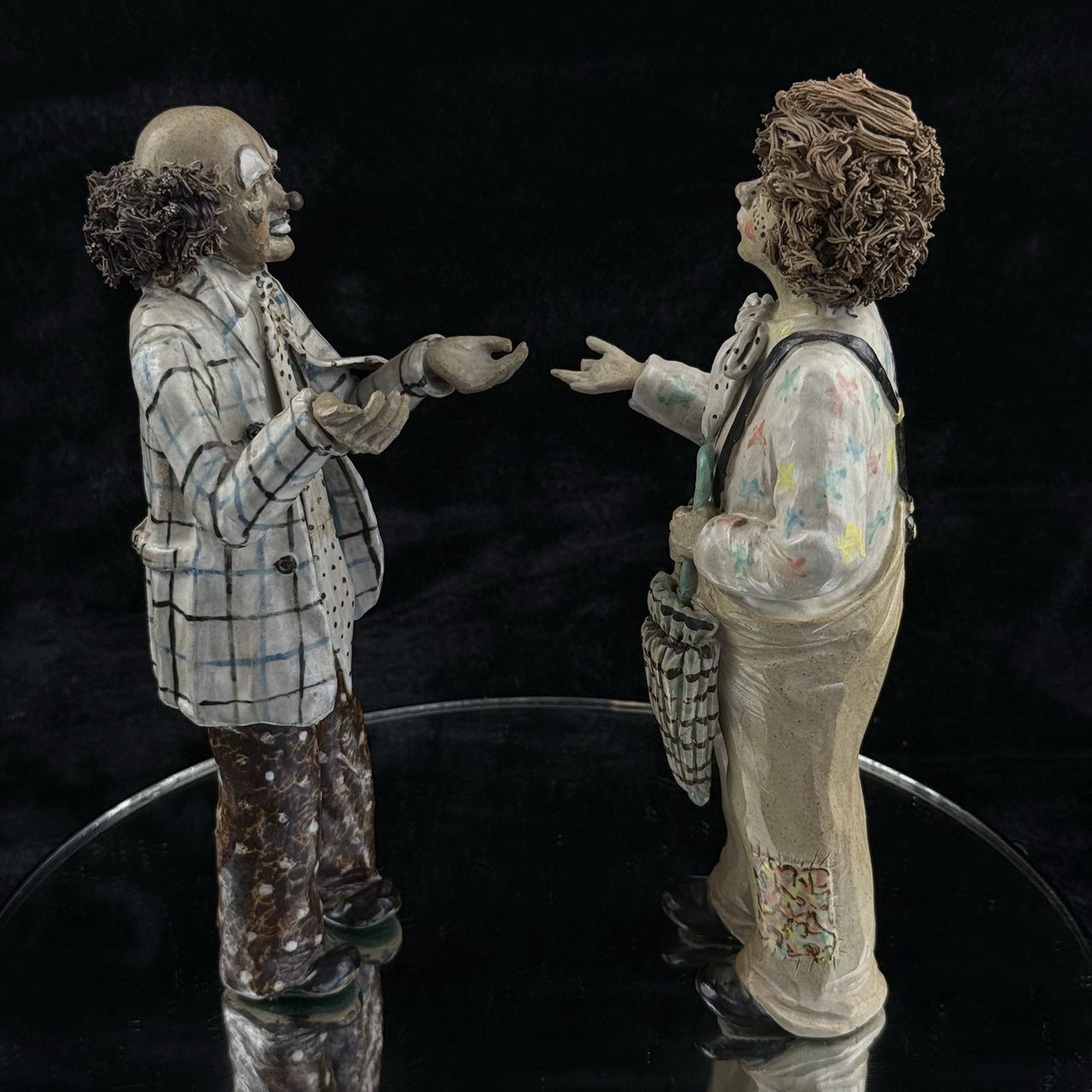 Vintage Rare Signed by JR Art Pottery Clown Clay Figurines Lot of 24
