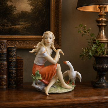 Kaiser W Germany Figurine Girl Goose 7 in – Good, Hand Painted Porcelain Medium.0