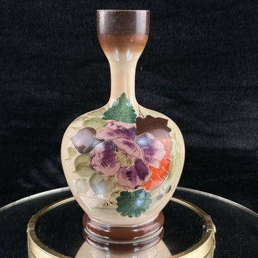 Bohemian Milk Glass Vase Floral Enamel 8” Antique Art Nouveau Style decor China1