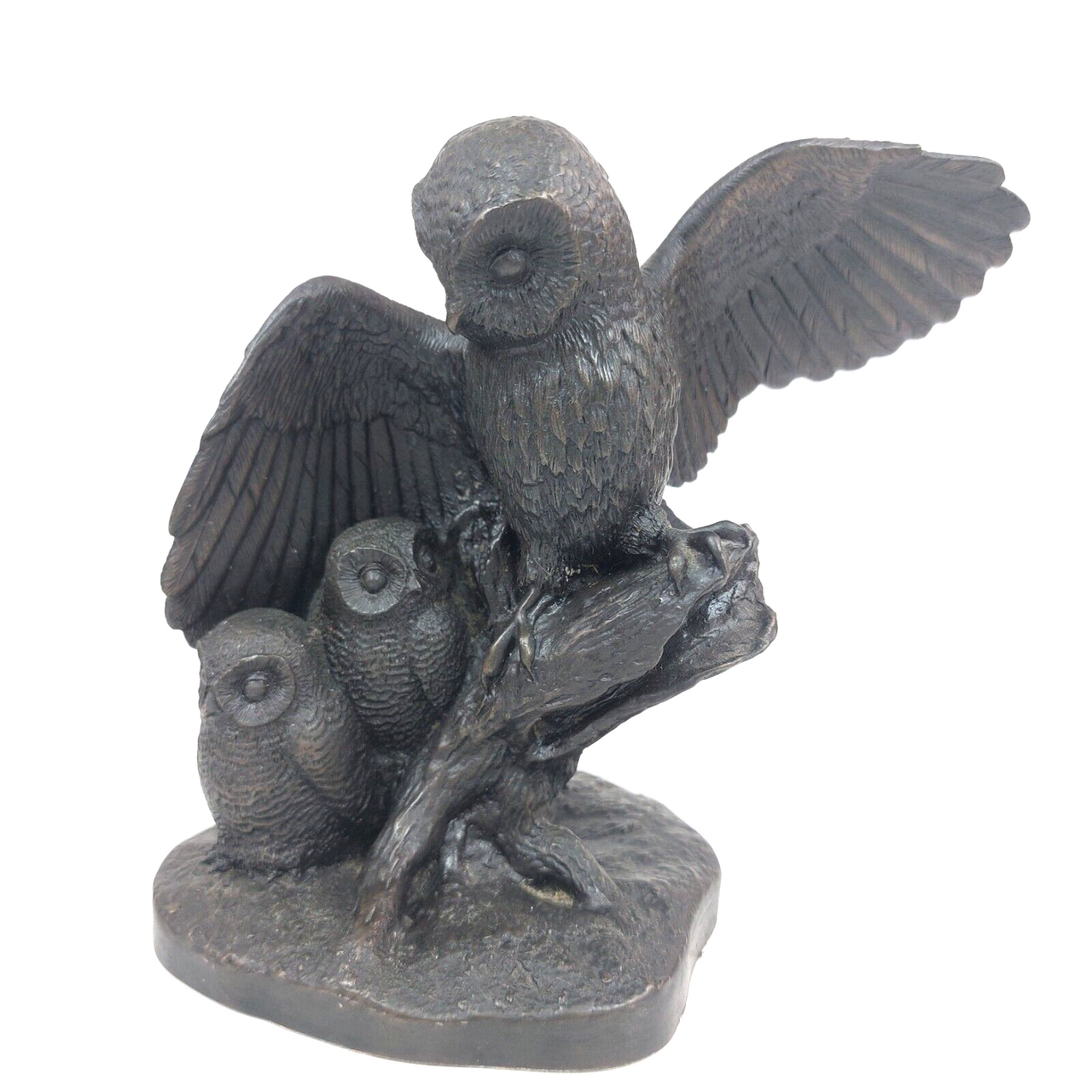 Heredities "Owl and Owlets" Cast Bronze  Resin  by C. Williams Sculpture.  5.25"1