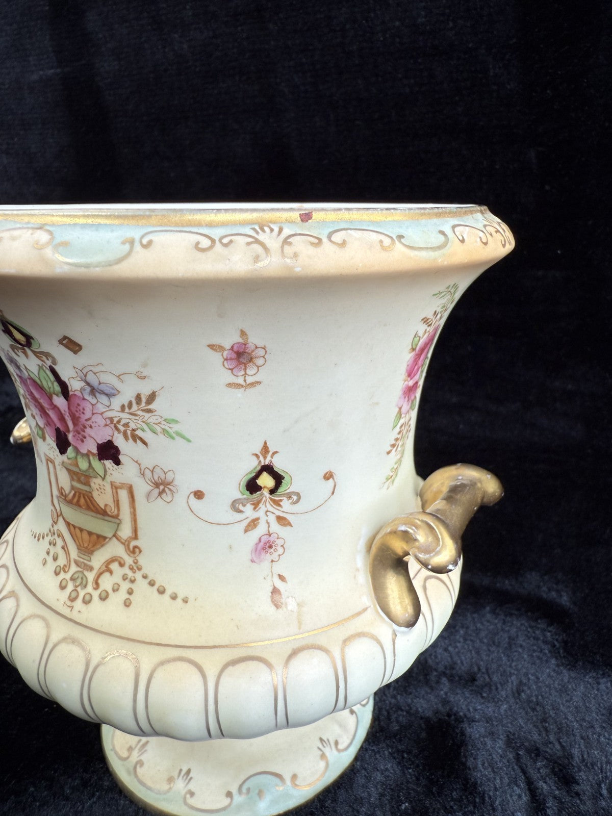Antique Crown Devon Dora Pattern Urn Vase Gilded Floral Pottery c. 1914 Vintage9