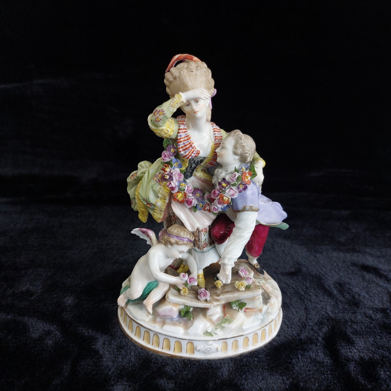 Antique Dresden Style Porcelain Figurine The Broken Bridge Michel Victor Acier23