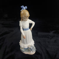 Thumbnail for NAO by Girl Lladro with Dog Figurine Spain 1987 White Blue Dress 9.5