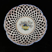 Thumbnail for Mid-Century Italian Ceramic Lattice Bowl Floral Hand-Painted Design, gift plate.7