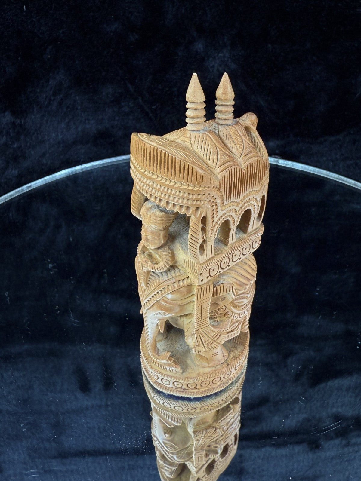 Hand-Carved Wooden Elephant Figurine, with Rider and Howdah, decor Intricate3