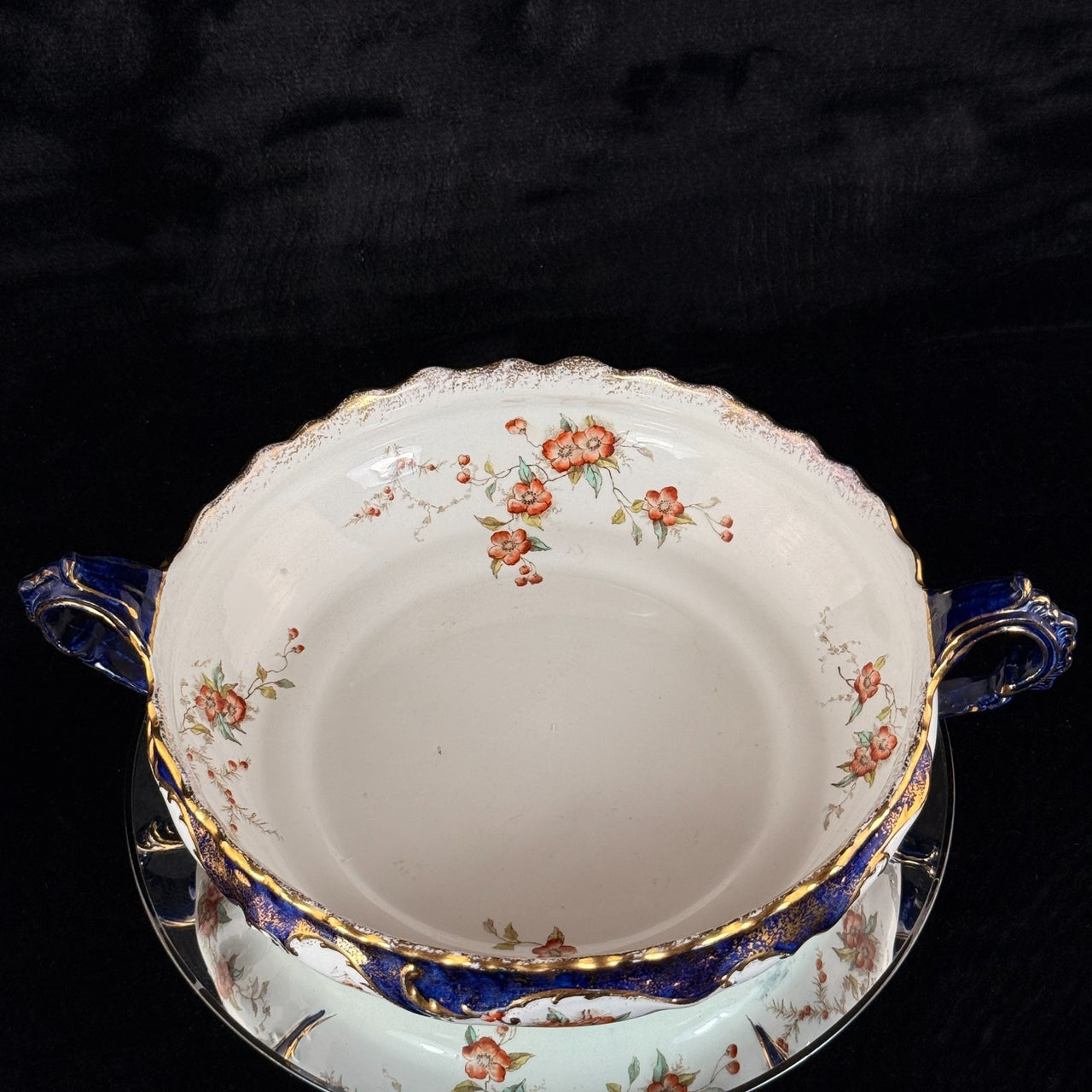 K&C Royal Semi Porcelain Bowl Cobalt Blue Gold Blossom Floral 10" England navy8