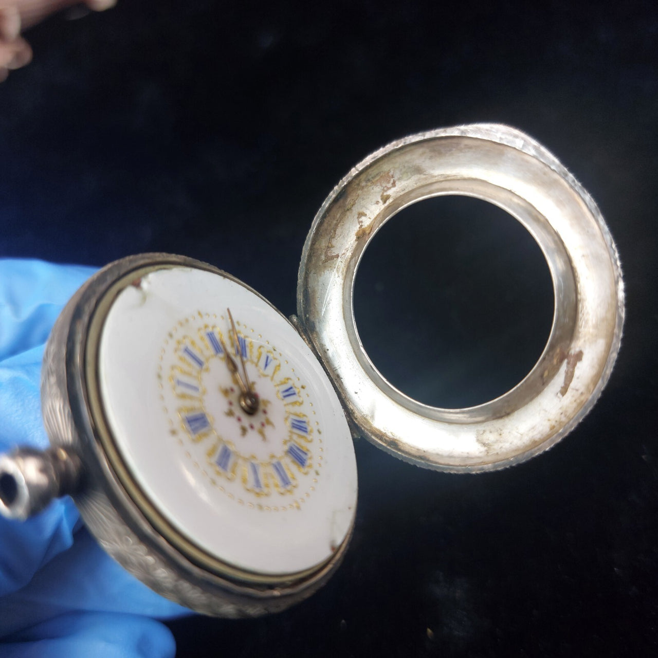 1800's antique Continental Silver Ladyâs Fob Watch Enamel Dial Ornate needs re9
