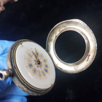 Thumbnail for 1800's antique Continental Silver Ladyâs Fob Watch Enamel Dial Ornate needs re9