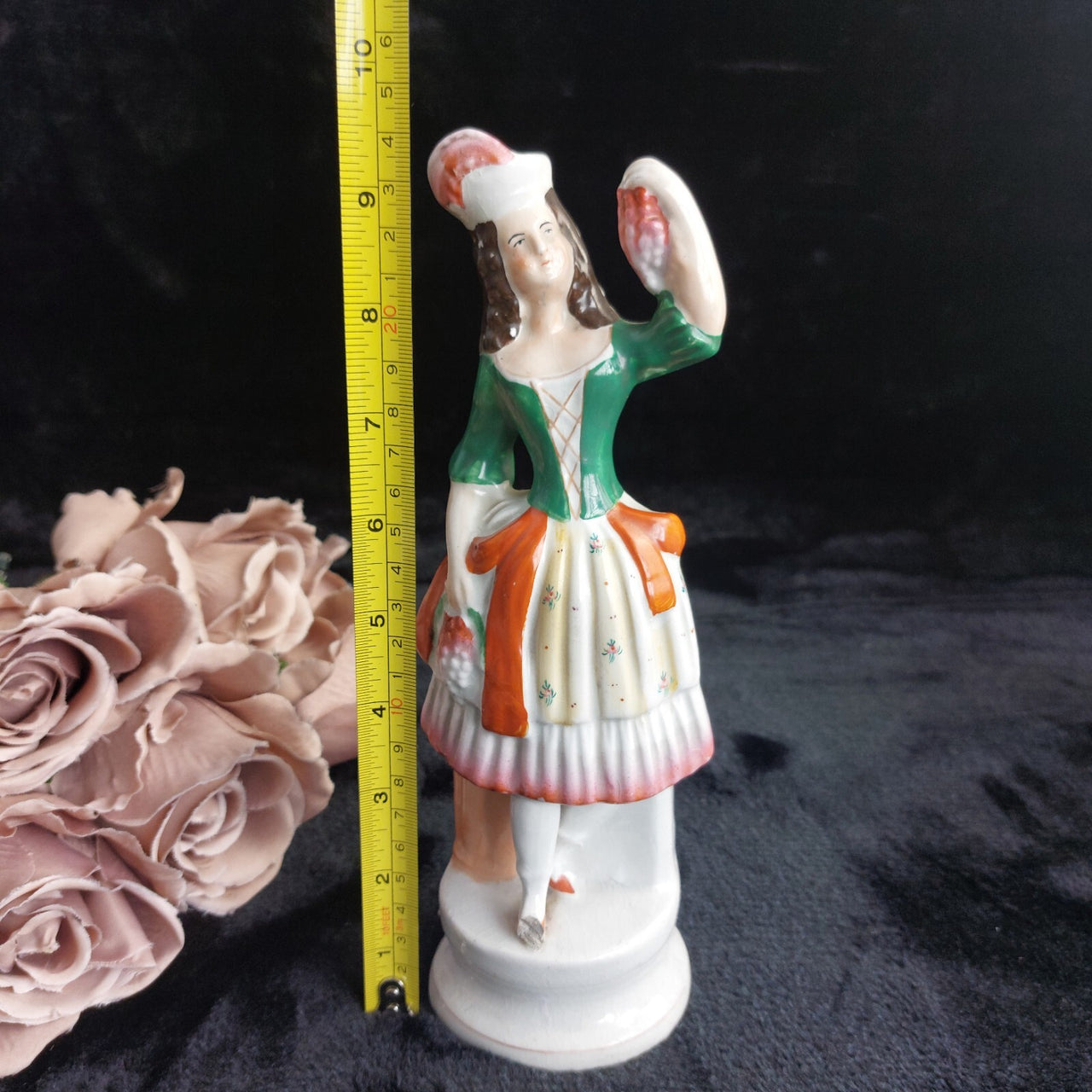 Antique Staffordshire Woman Figurine Paint Loss Damaged Leg 9.5"  1