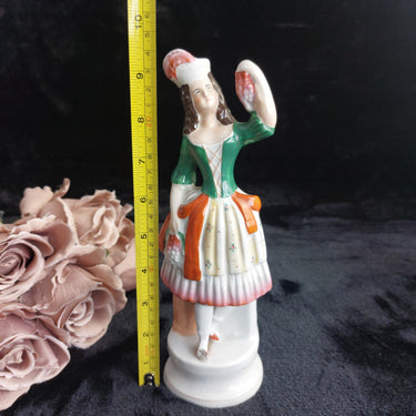 Antique Staffordshire Woman Figurine Paint Loss Damaged Leg 9.5