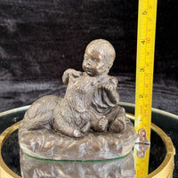 Thumbnail for Vintage Bronze signed Baby with Dog Sculpture – 4.5