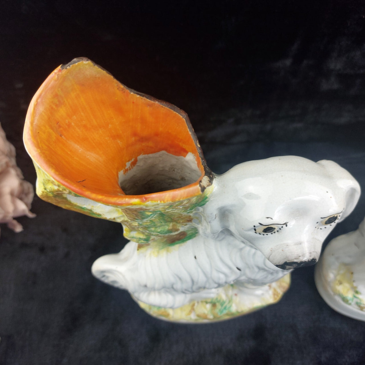 Rare Antique Dog Staffordshire Pair 13â Mantle porcelain Victorian decor White10