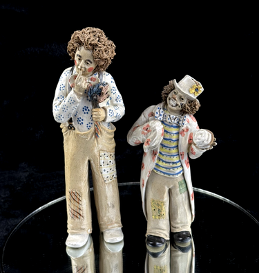 Rare Signed Art Pottery Clay Clowns Figures - Pair by JR Figurine Italy Medium d0