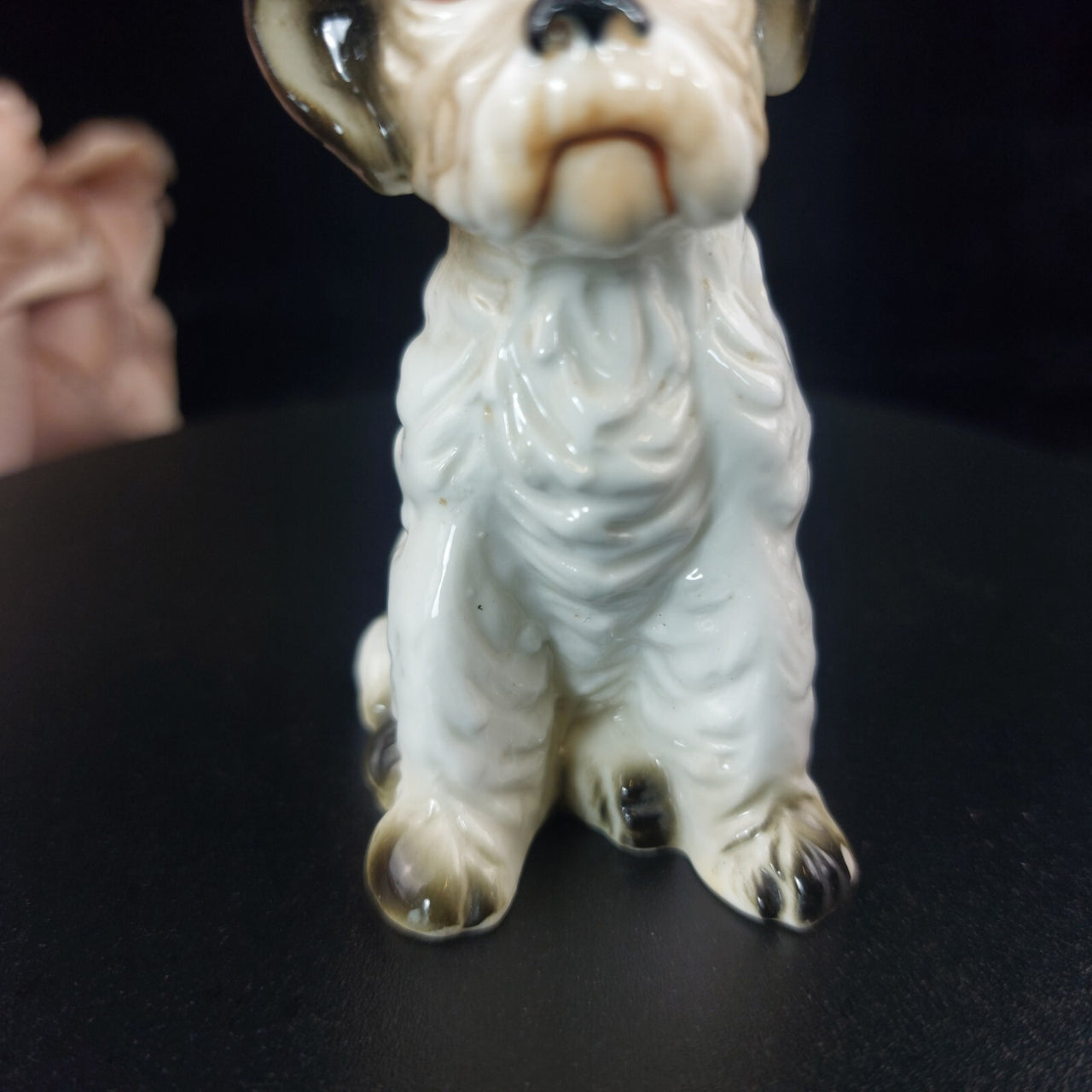 Vintage Terrier Ceramic Figurine Dog | Sitting Puppy Statue | White & Brown Time7