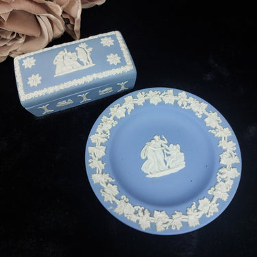 Wedgwood Blue Jasperware - Trinket Box & Plate Set Rectangular Ceramic/ Pottery0
