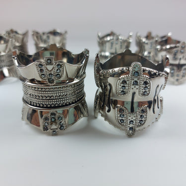 Nickel & Black Diamond Wallace Silversmiths silver Napkin Rings 1Male & 1 Femal1