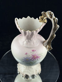 Thumbnail for Victorian Style Floral Pitcher Vase Pink Gold Handle Bird Flowers 13