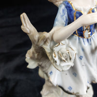 Thumbnail for German Porcelain Figurine 8.5in Lady with Rose Blue Gold White see pics decor.8