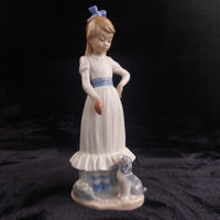 Thumbnail for NAO by Girl Lladro with Dog Figurine Spain 1987 White Blue Dress 9.5