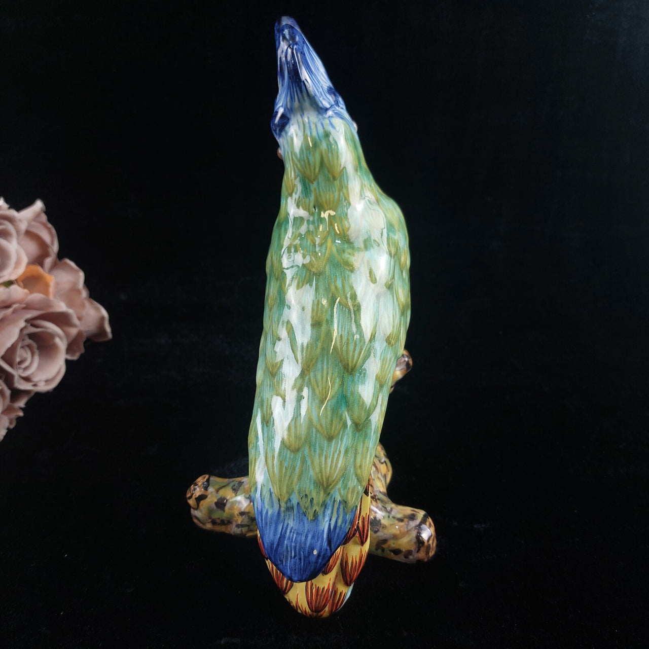 Antique c1890 France Desvres Fourmaintraux Parrot Faience porcelain Cockatoo 10"4