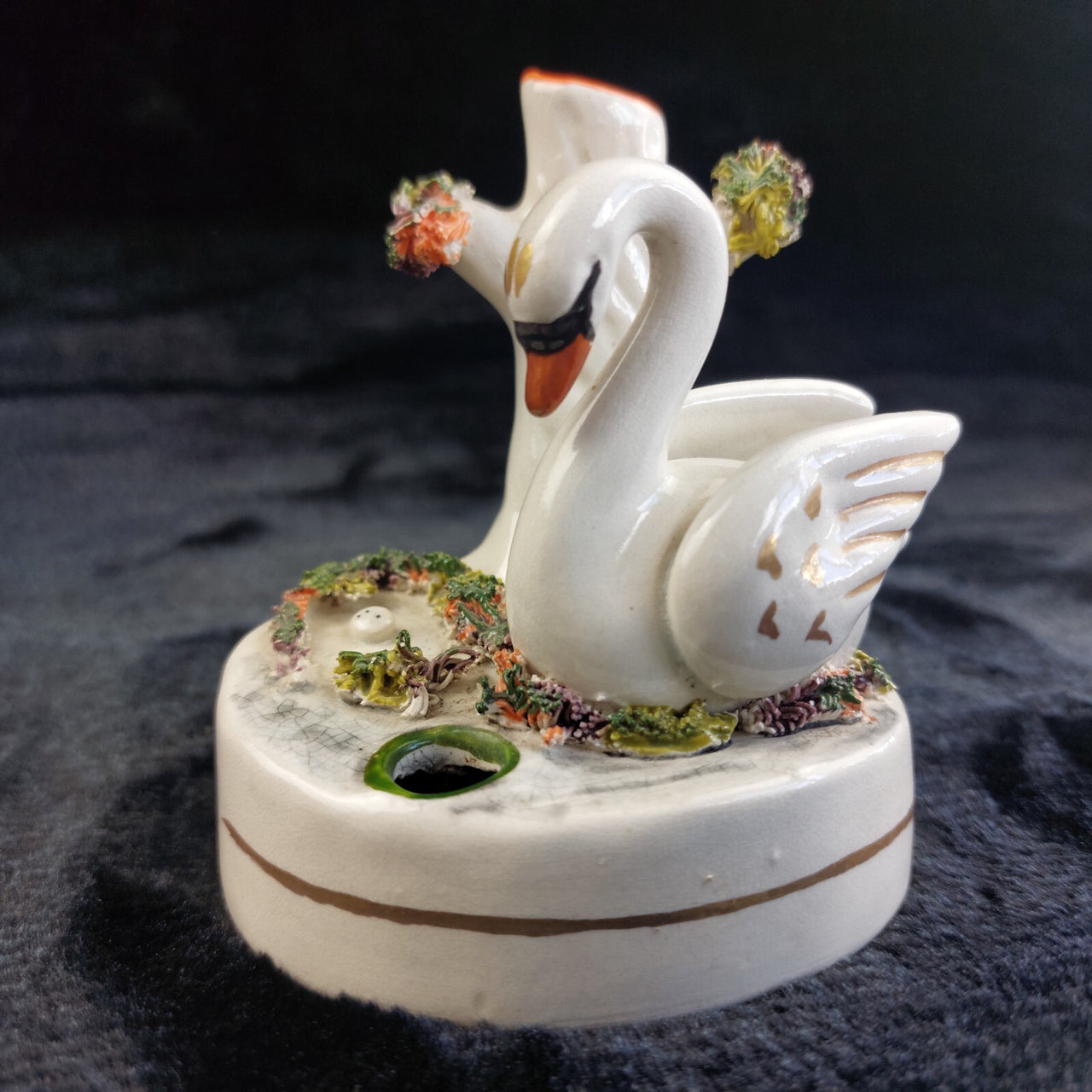 Antique staffordshire Swan Victorian Spill Vase Porcelain 4.5" Crazed decor1