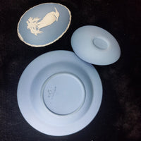 Thumbnail for Wedgwood Jasperware White & Blue Collectible Egg with Dish 1978 Trinkets Boxes/11