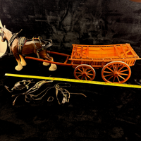 Thumbnail for Large Porcelain Draft Horse & Wooden Farm Wagon Carriage Model see the pics Set4