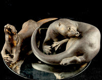 Thumbnail for Signed Otter Sculpture Set Bronze Effect Ceramic 1992 Wildlife Figurines Decor0